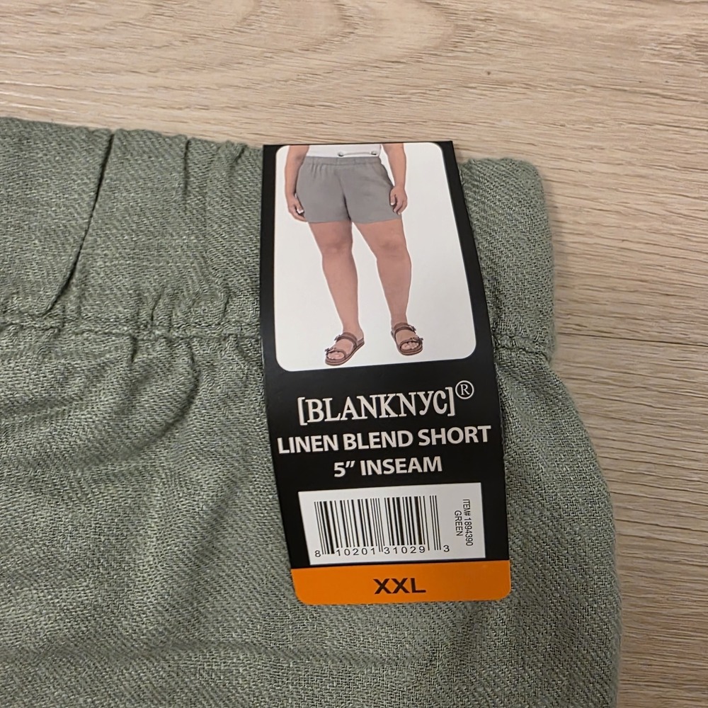 Blank NYC Green Linen Blend Pull On Coastal Beachy Comfy 5" Inseam Shorts Sz 2XL - Picture 2 of 10